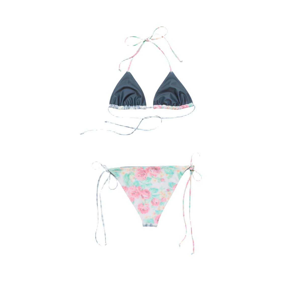 (W) 아크네 스튜디오 플라워 체크 비키니 블루 핑크((W) Acne Studios Flower Check Bikini Blue Pink) - 1