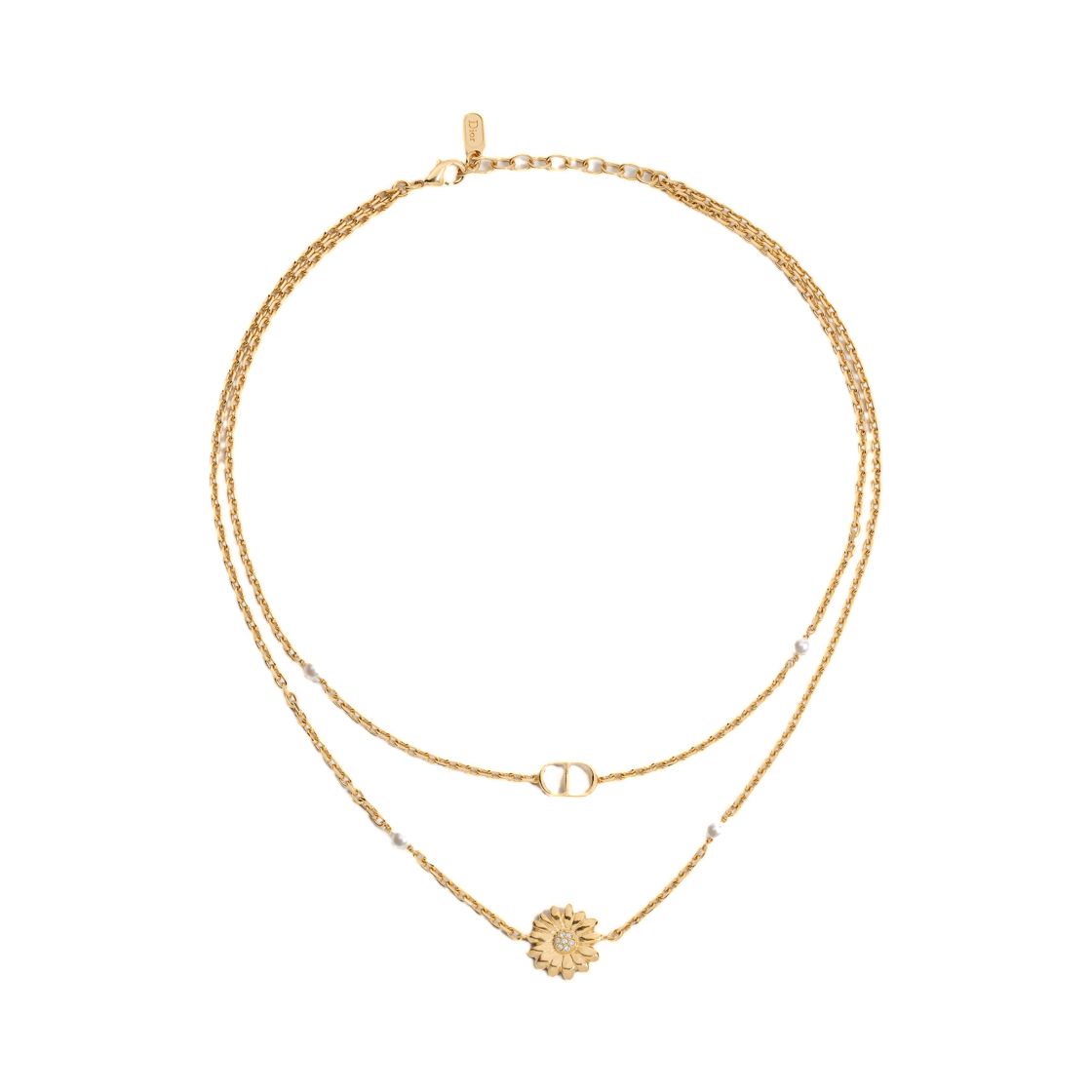 N3841WOMCY-D319 Dior CD Multi Flower Necklace Silver Finish Metal With Resin Pearls And Crystals Gold White