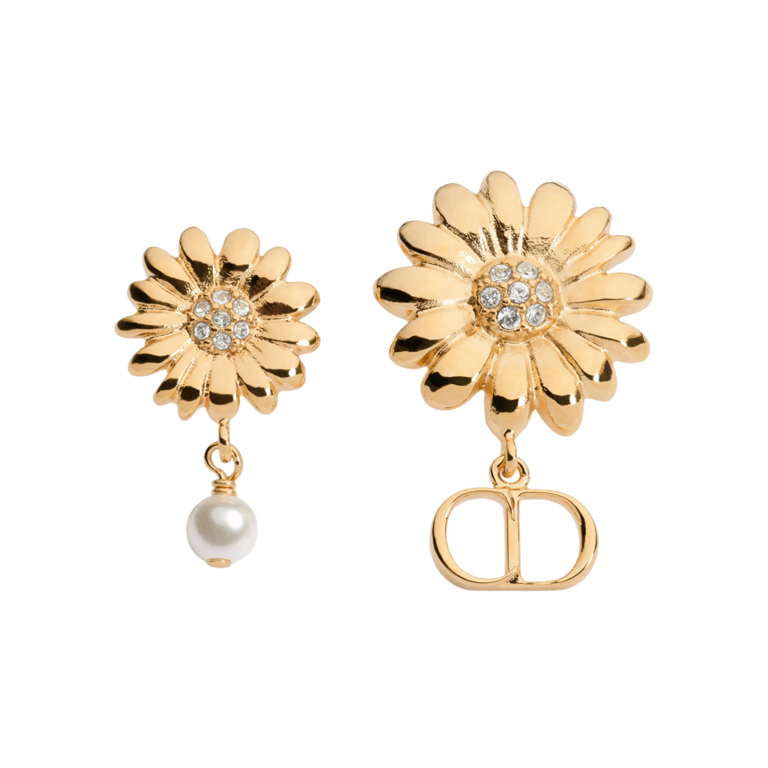 E4848WOMCY-D319 Dior CD Multi Flower Earrings Silver Finish Metal Resin Pearl And Crystals Gold White
