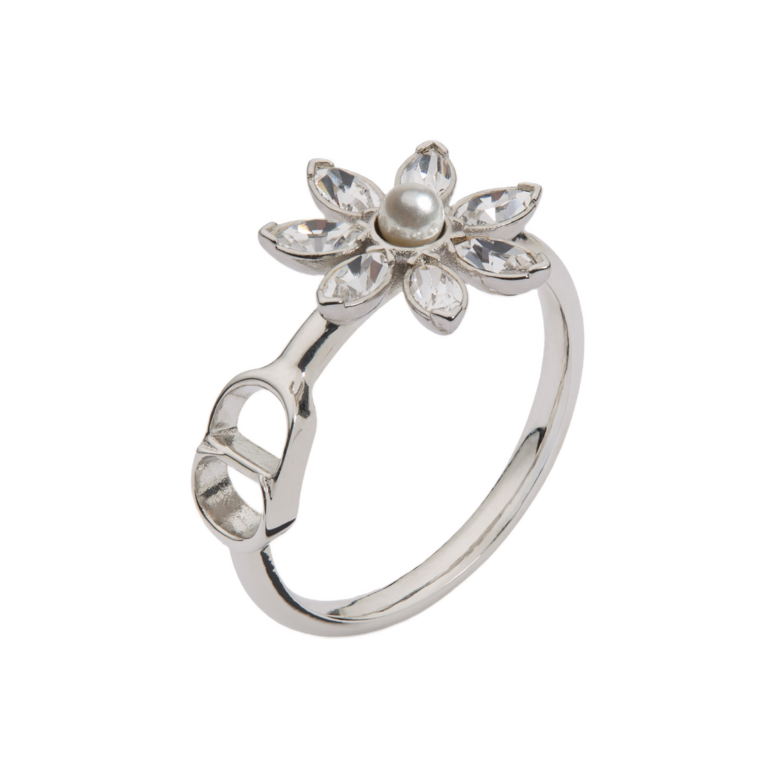 R2847WOMCY-D001 Dior Blooming Dior Ring Silver Finish Metal Resin Pearl And Crystals Silver White