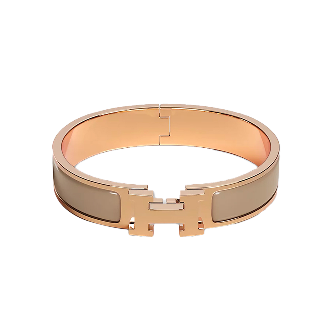 ITQFUPUNR5UN Hermes Click H Bracelet in Glossy Rose Gold, Maron Glace