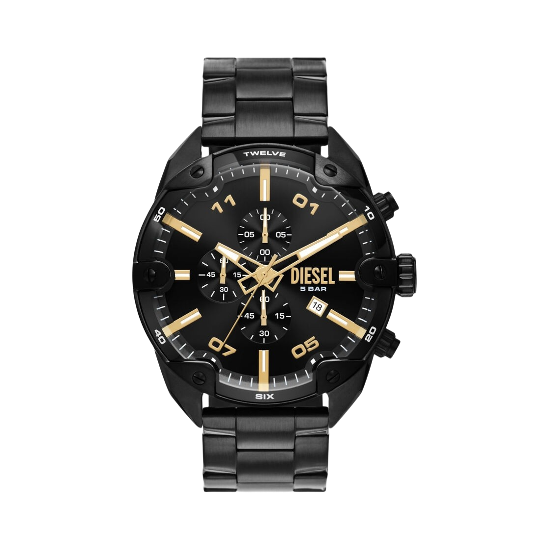 디젤 Dz4644 스파이크 크로노그래프 49mm 스테인리스 스틸 블랙(Diesel Dz4644 Spiked Chronograph 49mm Stainless Steel Black)