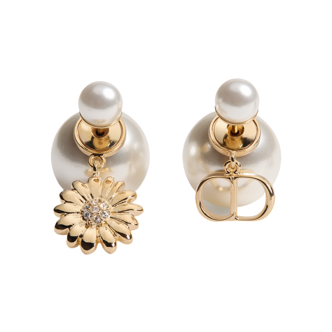 E4829WOMCY-D319 Dior Tribales Earrings Silver Finish Metal Resin Pearl And Crystals Gold White