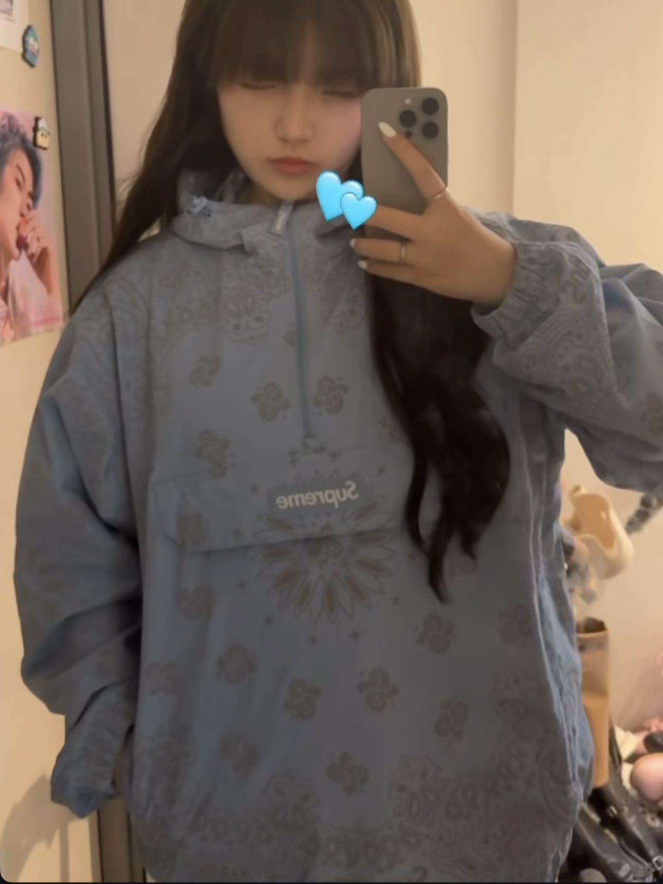 Supreme Reflective Bandana Anorak Light Blue - 26SS 착용 스타일 - 1