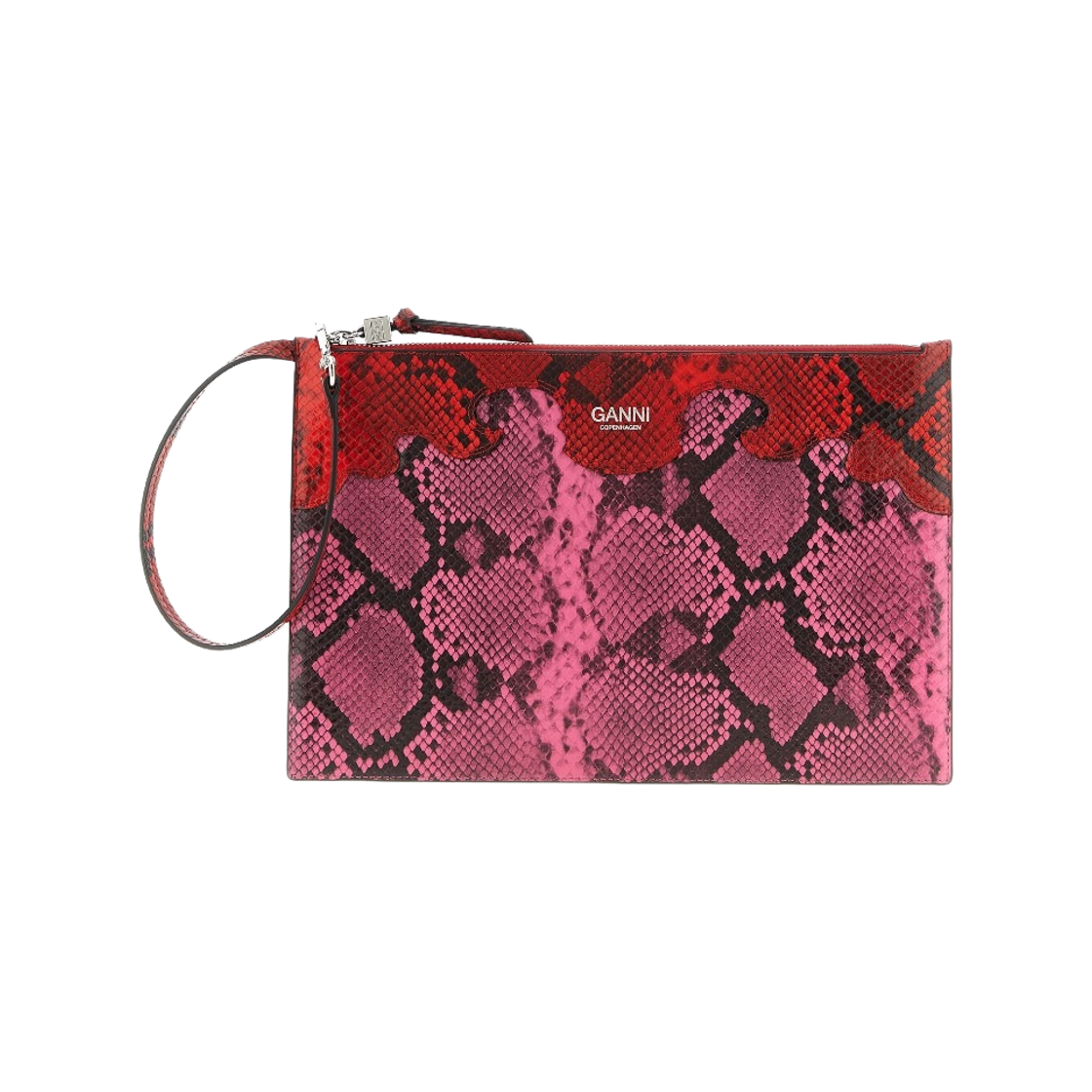 가니 스네이크 프린트 로고 페어리 파우치 라즈베리 로즈(Ganni Snake Print Logo Fairy Pouch Raspberry Rose)