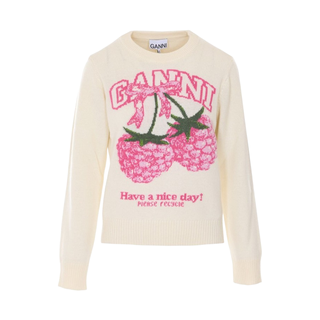 A1070275-135 (W) Ganni Raspberries Graphic Knit Egret