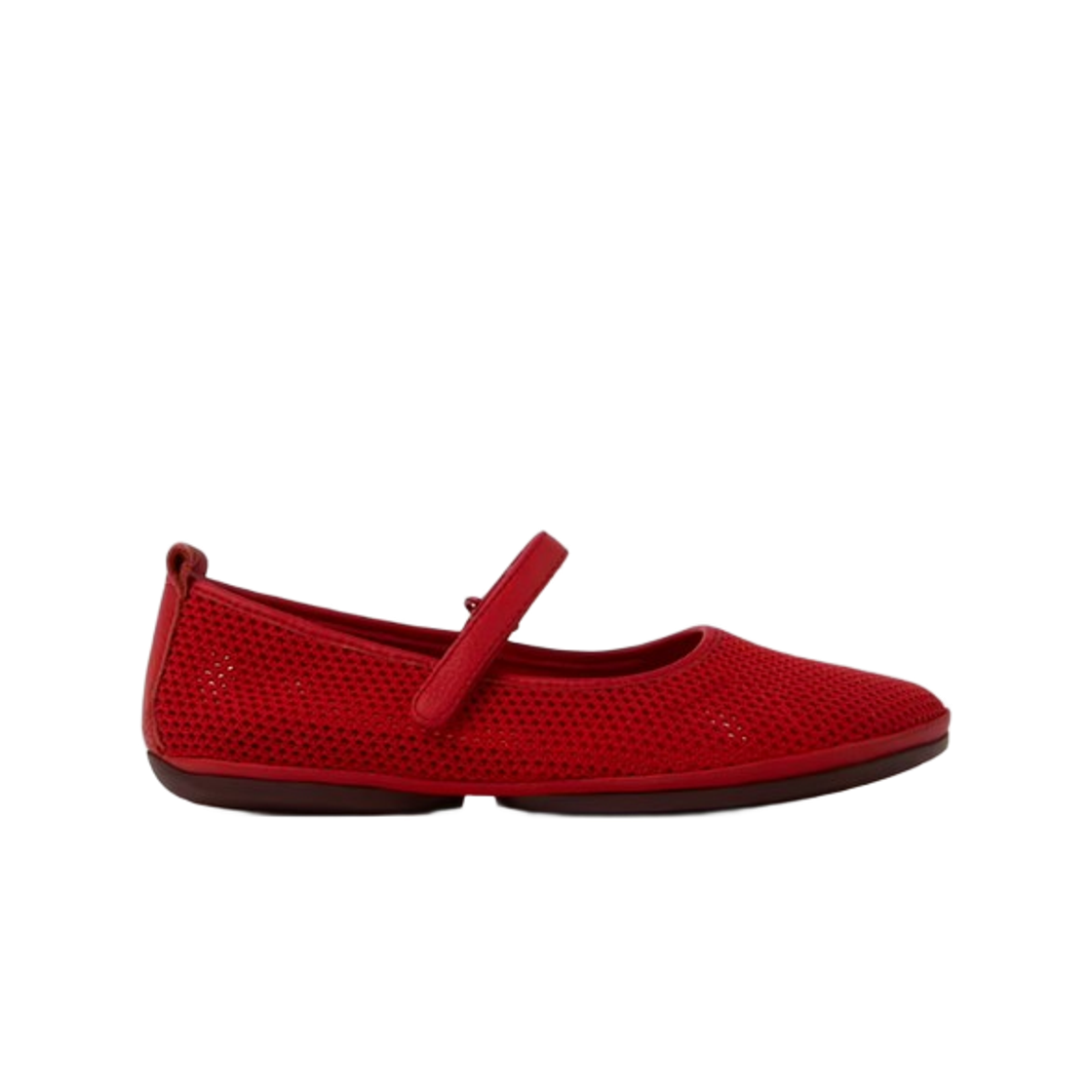 (W) 캠퍼 라이트 니나 텐셀 메쉬 레더 발레리나 레드((W) Camper Right Nina Tencel Mesh and Leather Ballerinas Red) - 1