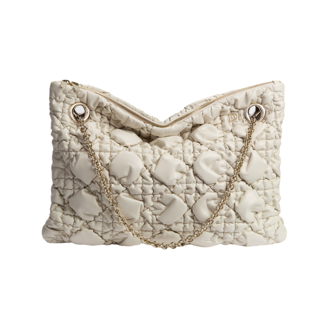 M1415OUYA-M030 Dior Crunch Bag Medium Puppy Macrocannage Calfskin Latte