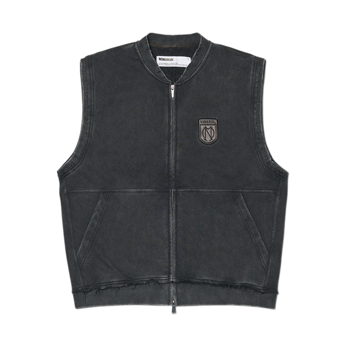 노매뉴얼 엠블렘 스웻 베스트 워시드 블랙(NOMANUAL Emblem Sweat Vest Washed Black)
