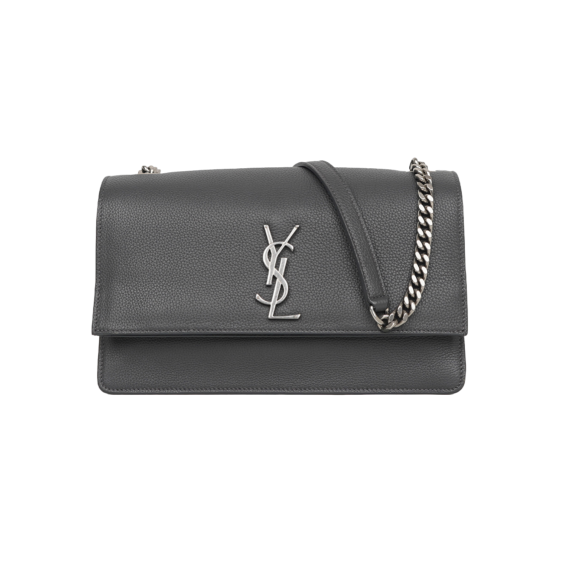 ITH8RW376LLC Saint Laurent Medium Sunset Bag in Gray Calfskin Chain Shoulder Strap