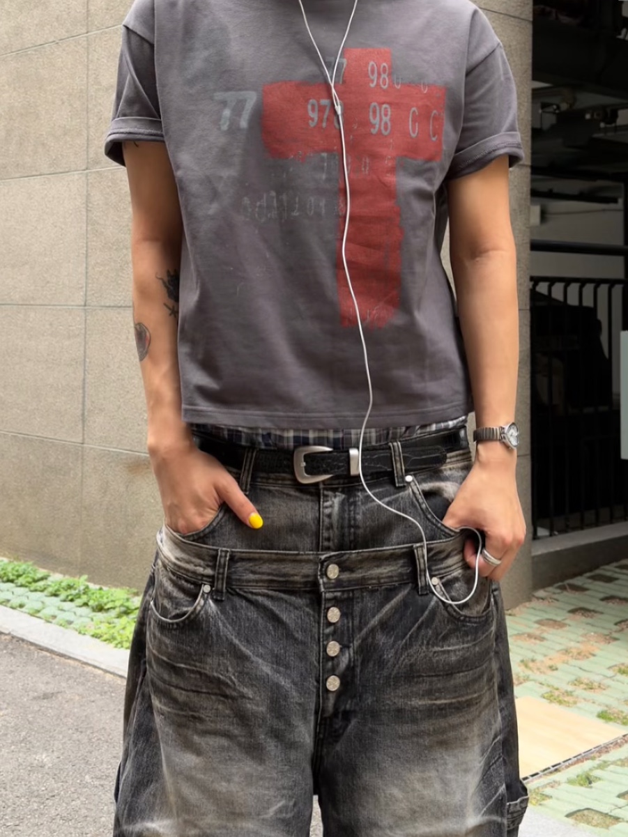 AX CONNECTION Crocodile Texture Belt 착용 스타일 - 1