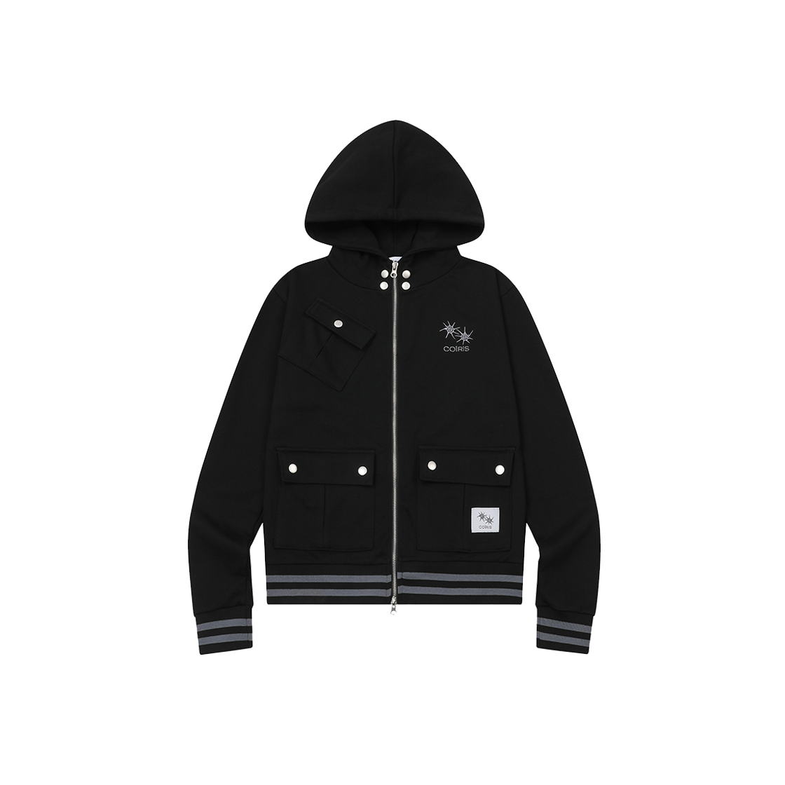 C-P00000EE Coiris Rippen 2 Way Pocket Hood Zip Up Black
