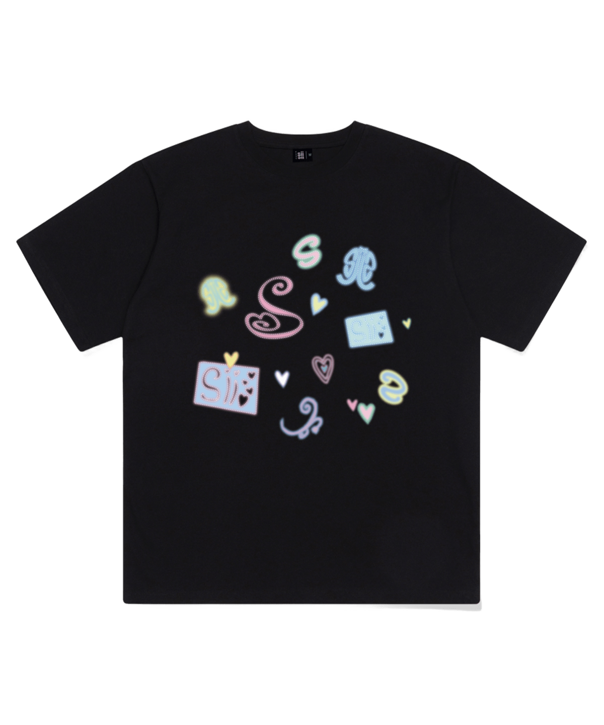 P261OTS076BK pagesiisii Blur Motif Print Short Sleeve T-Shirt Black