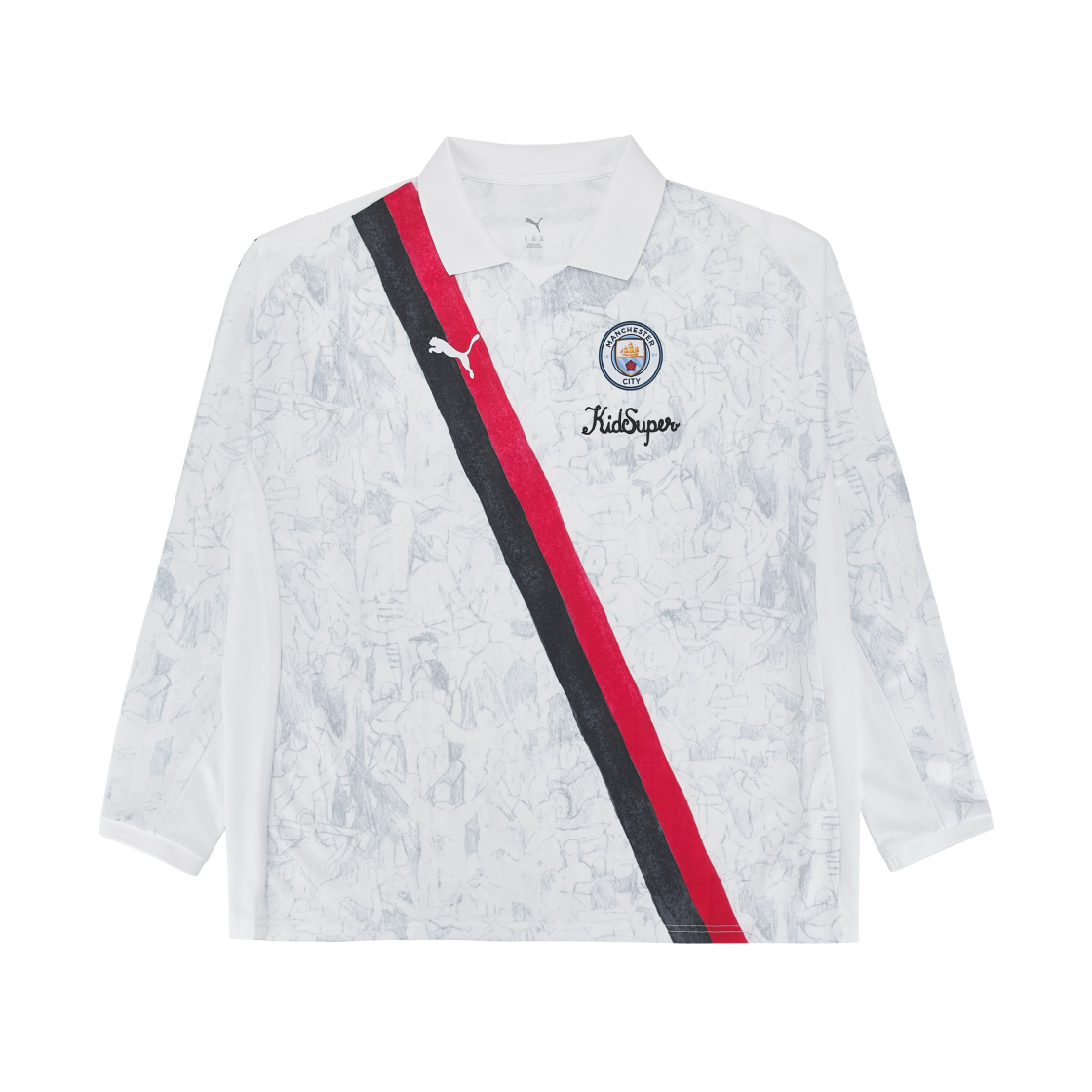 606850-07 Puma x KidSuper MCFC Long Sleeve Retro Shirt White Black (Non Marking Ver.)