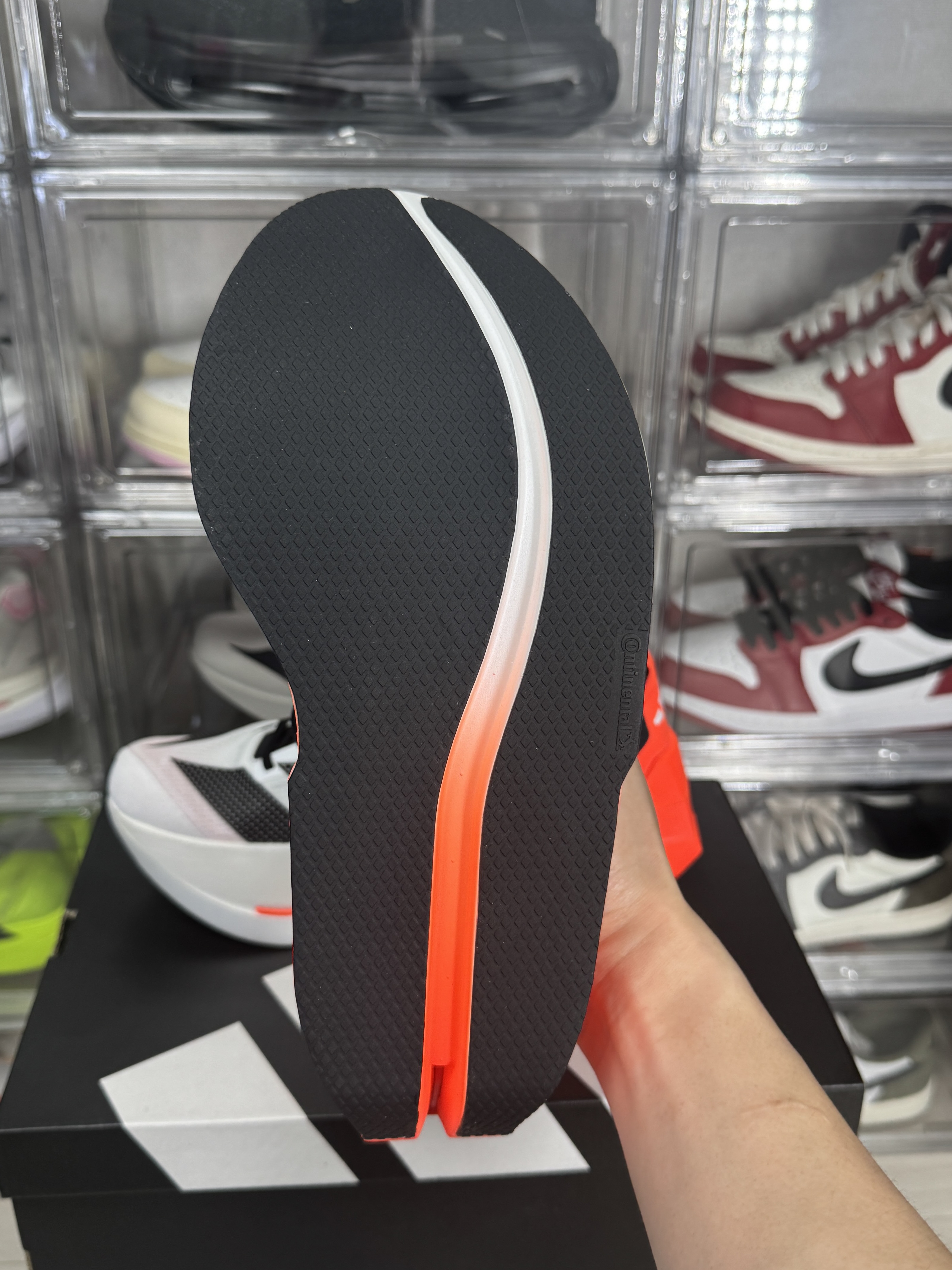 Adidas Adizero Dropset Elite Training Cloud White Solar Red, Adidas Adizero Prime x EVO Cloud White Core Black 착용 스타일 - 5