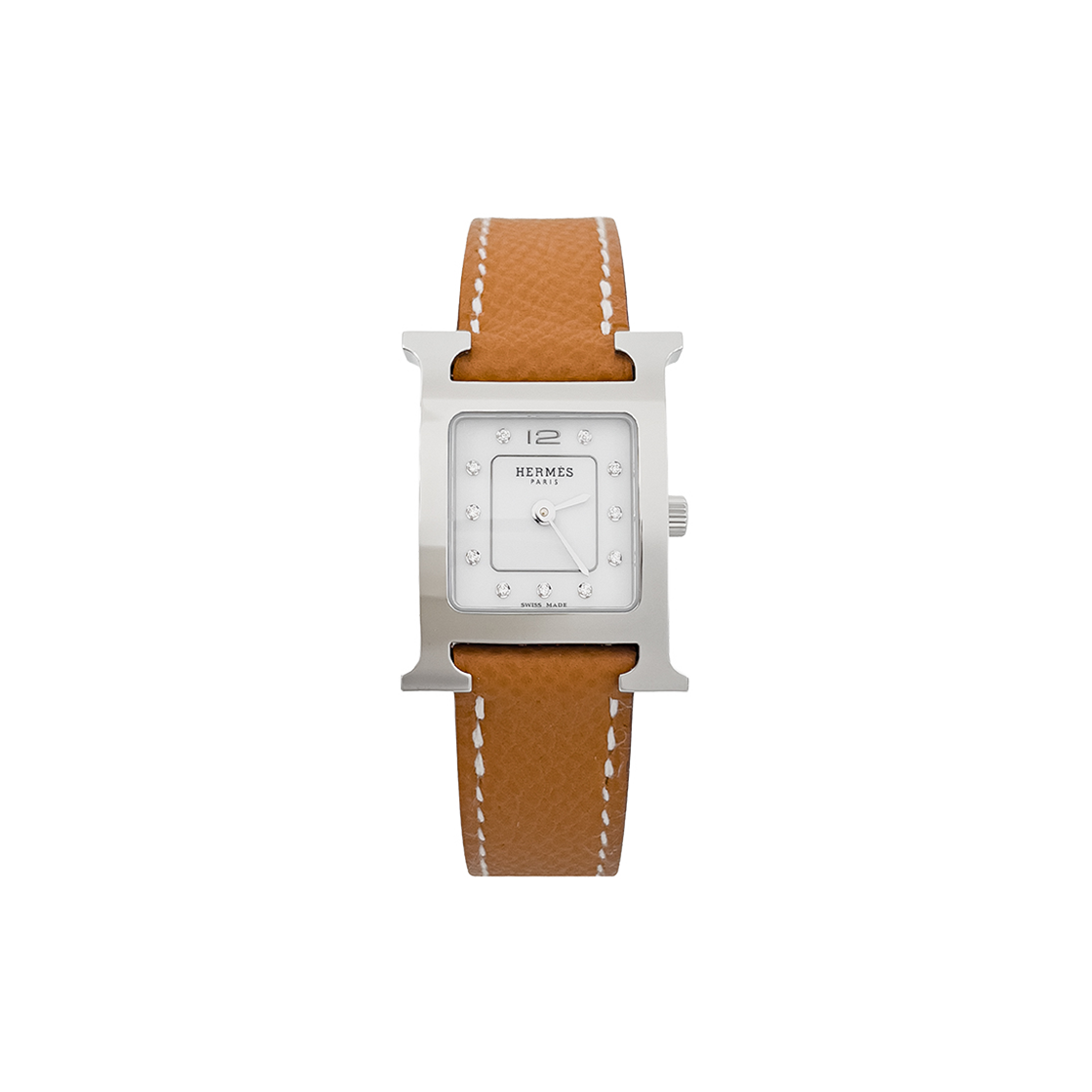 ITU6OVBNP2SU Hermes H Hour Silver Diamond Camel Gold Epsom Watch (6HA0630)