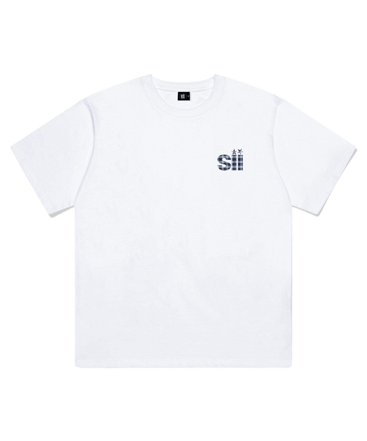 페이지시시 스몰 블루체크 아이포인트 프린트 오버핏 반팔티 화이트(pagesiisii Small Blue Check I-Point Print Oversized T-Shirt White)
