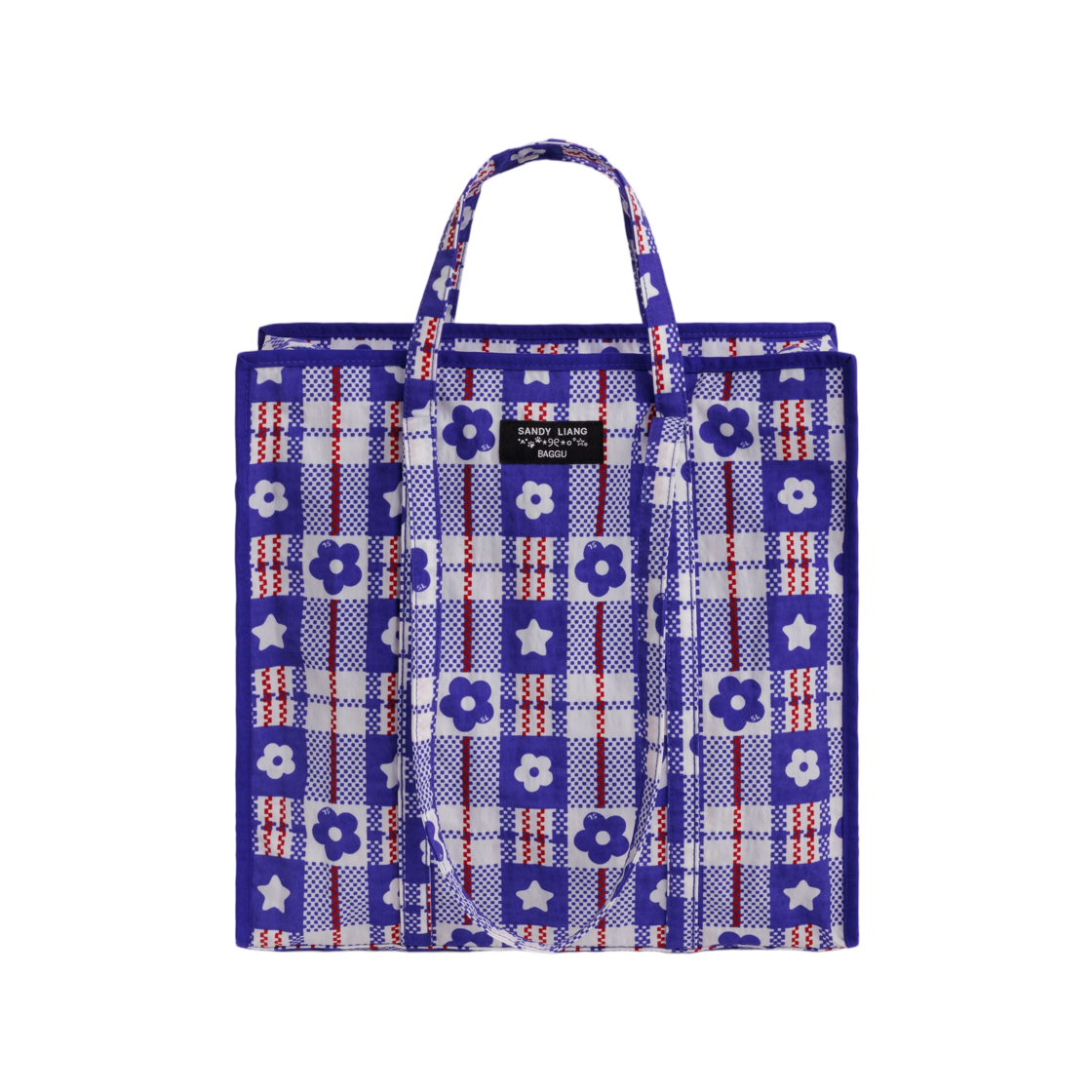 샌디 리앙 x 바쿠 라지 나일론 마켓 백 마켓 플레이드 블루(Sandy Liang x Baggu Large Nylon Market Bag Market Plaid Blue)