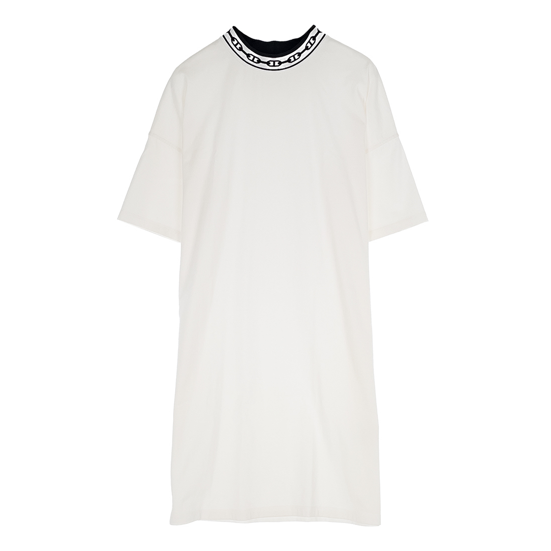 ITSSFGJQGPFL Hermes Chandal Print Short Sleeve Dress White & Black (6HA0614)