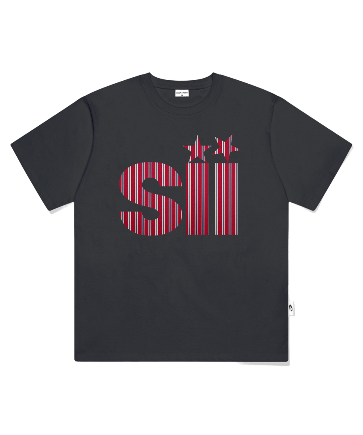 P261OTS021CG pagesiisii Big Red Stripe I-Point Print Oversized T-Shirt Charcoal