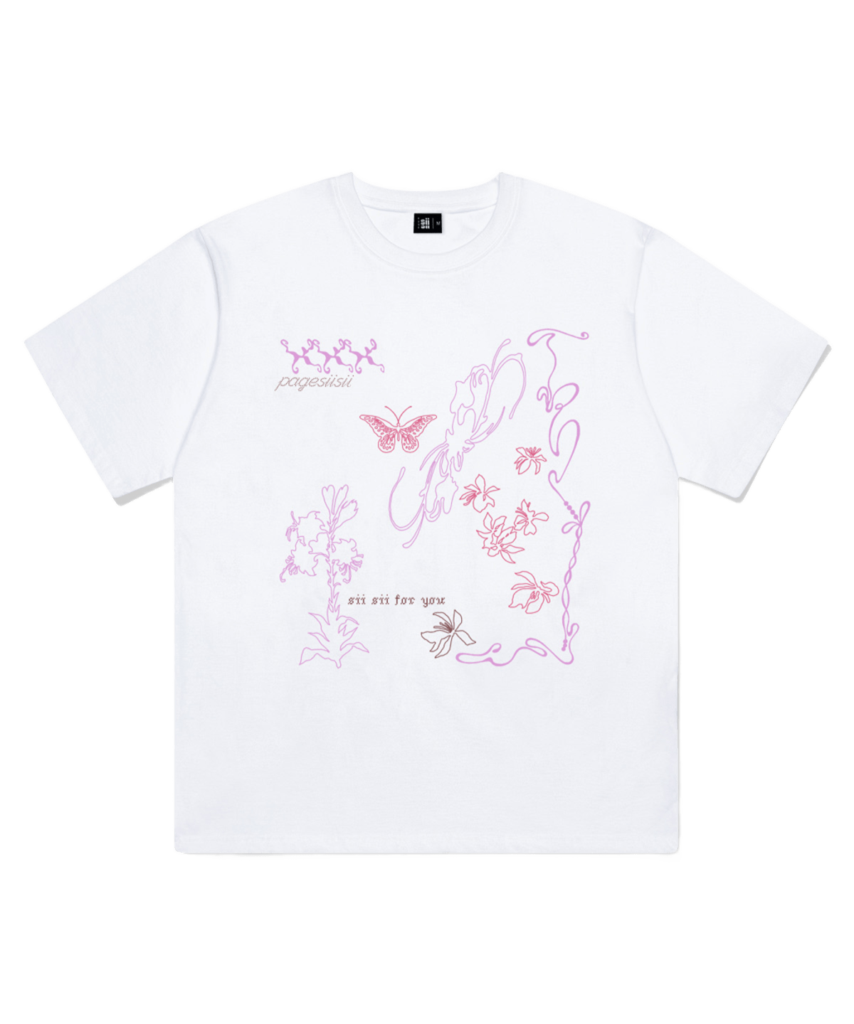P261OTS078WH pagesiisii Line Hand Drawing Print Short Sleeve T-Shirt White