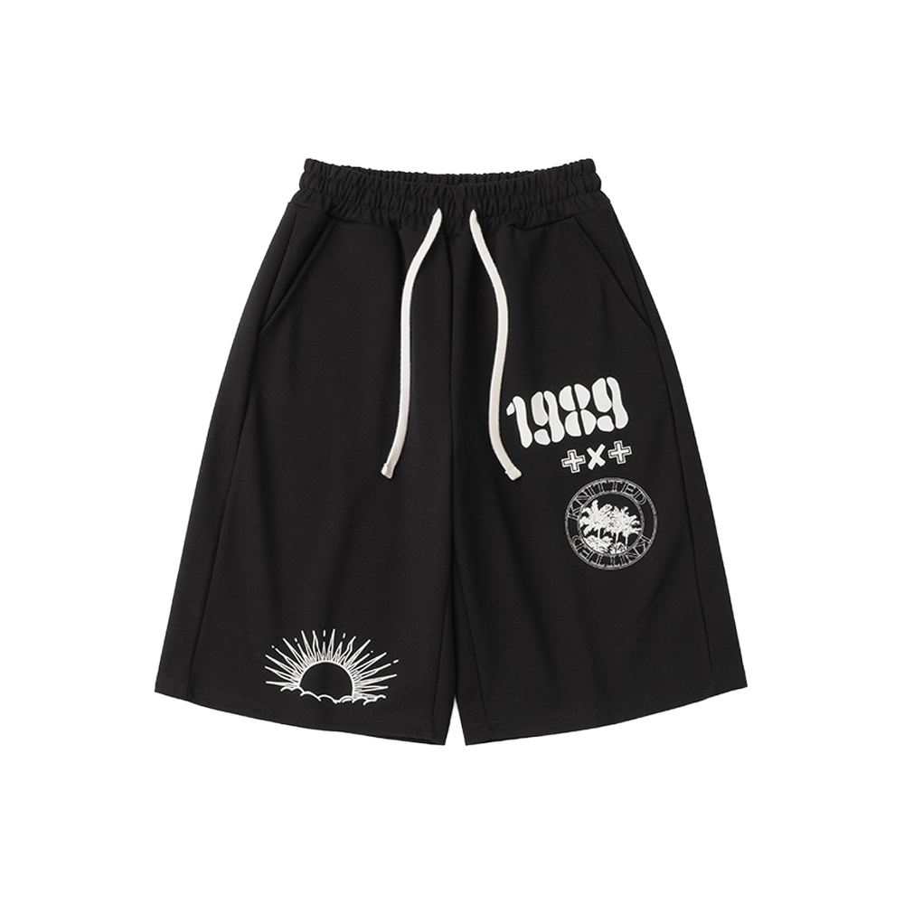 [KREAM 단독] 니티드 1989 썬라이즈 그래픽 버뮤다 하프 팬츠 블랙([KREAM 단독] Knitted 1989 Sunrise Graphic Bermuda Half Pants Black)