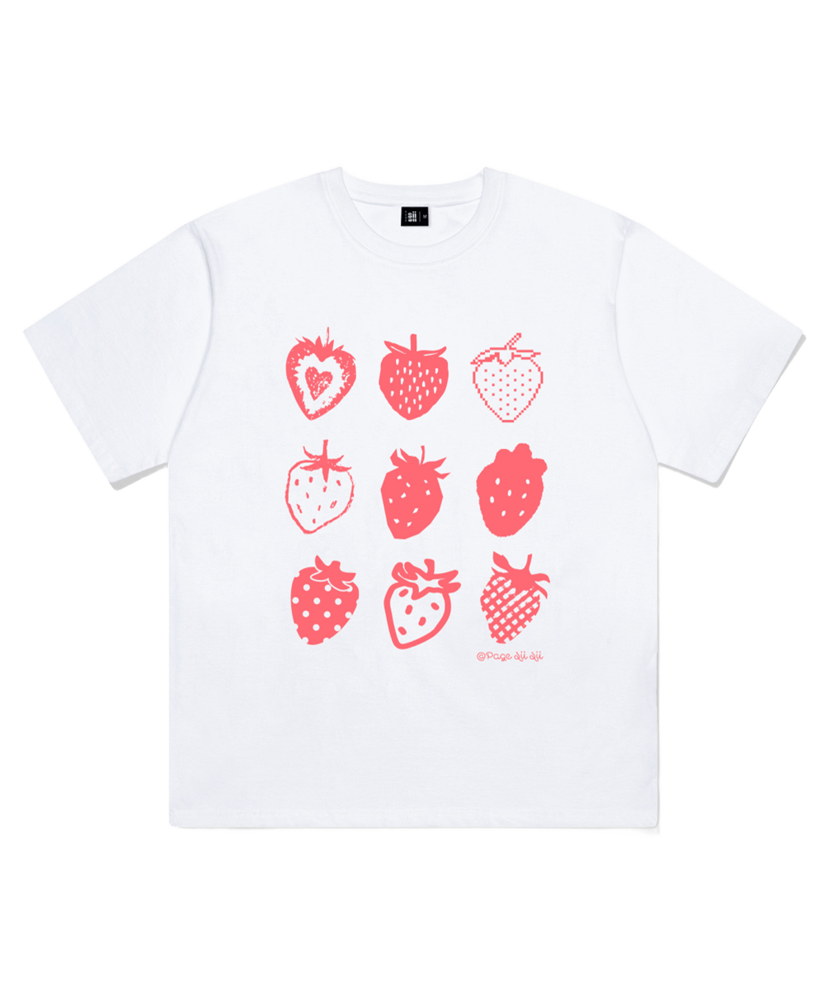 P261OTS061WH pagesiisii Strawberry Cube Print Short Sleeve T-Shirt White