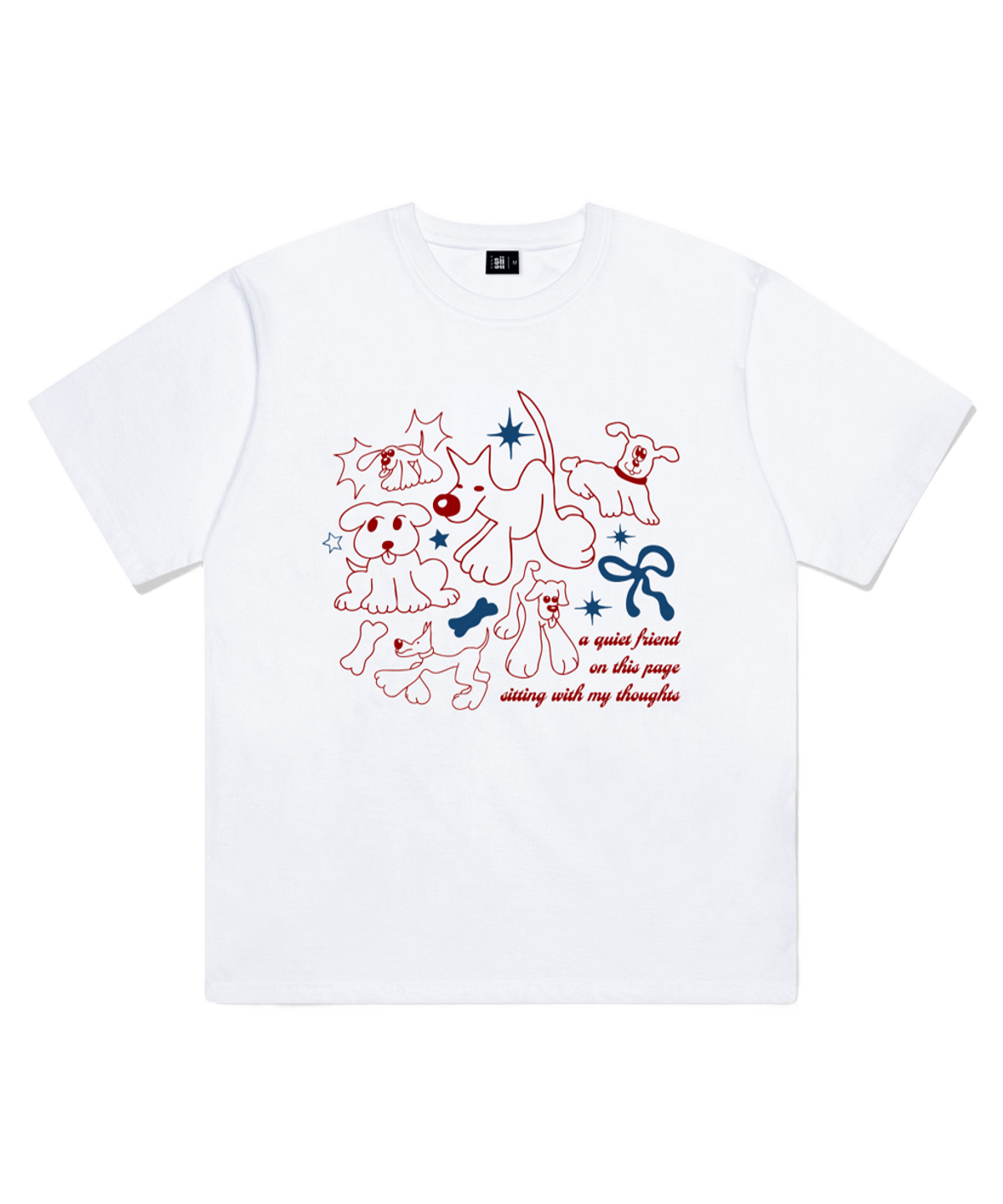 P261OTS043WH pagesiisi Puppy Friends Print Oversized T-Shirt White