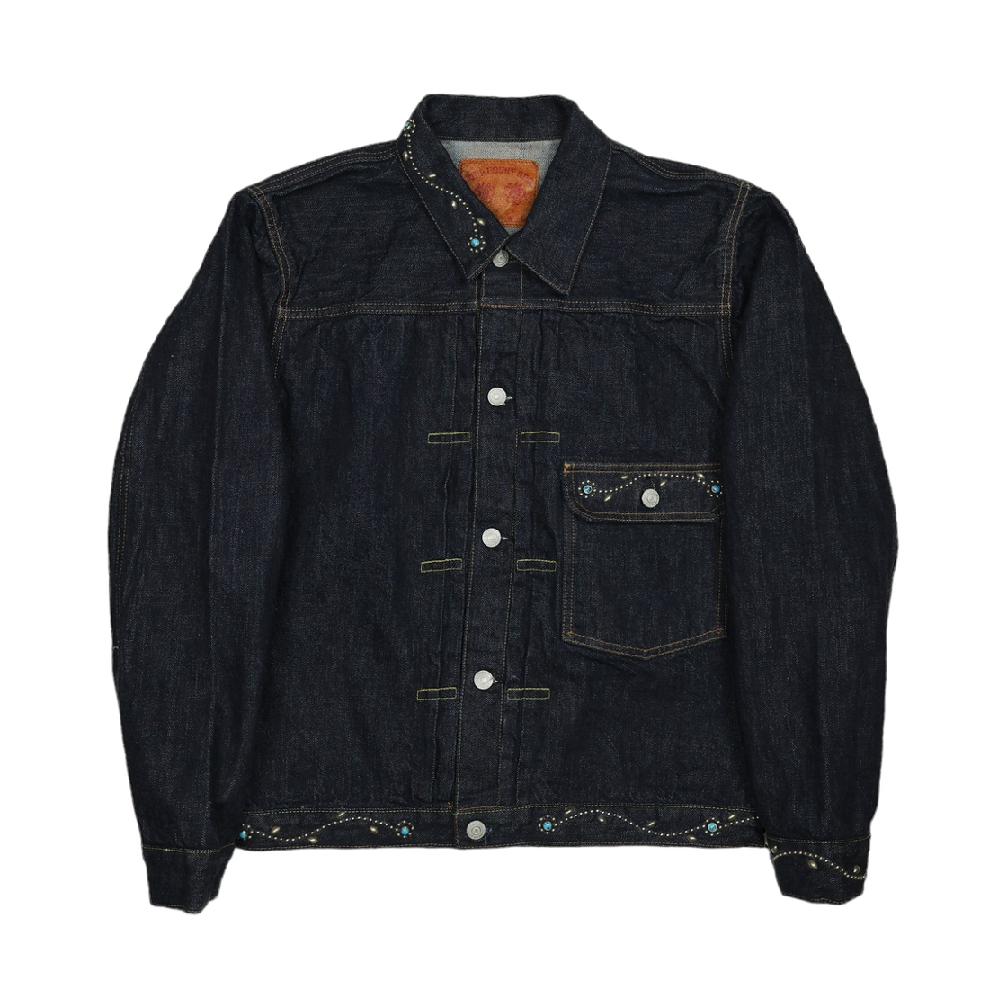 풀카운트 x 집 스티븐슨 HTC 2107HTC 타입 1 온 스터드 데님 자켓 블랙(Fullcount x Zip Stevenson HTC 2107HTC Type 1 On Studs Denim Jacket Black)