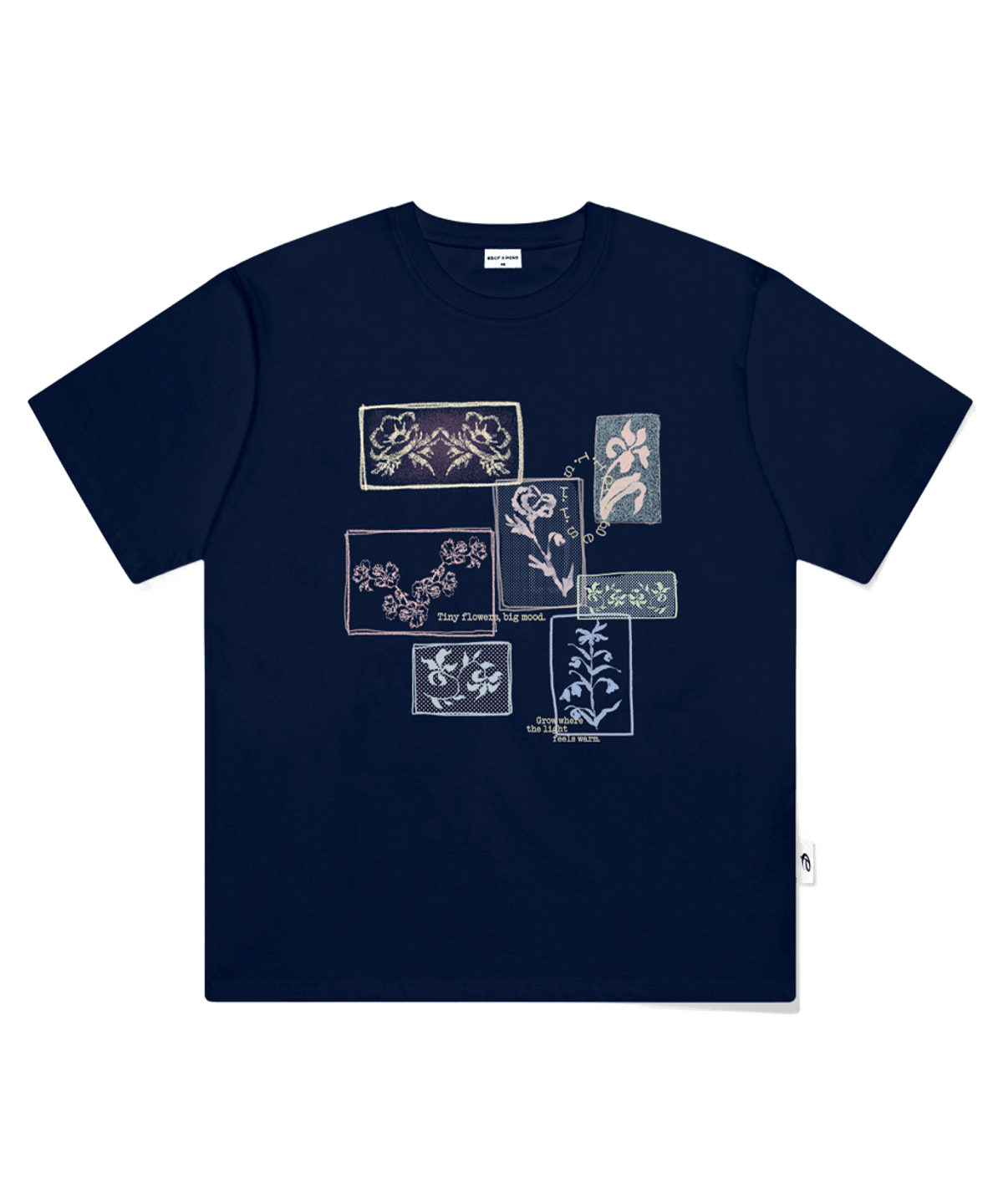 P261OTS066NV pagesiisii Flower Collage Print Short Sleeve T-Shirt Navy