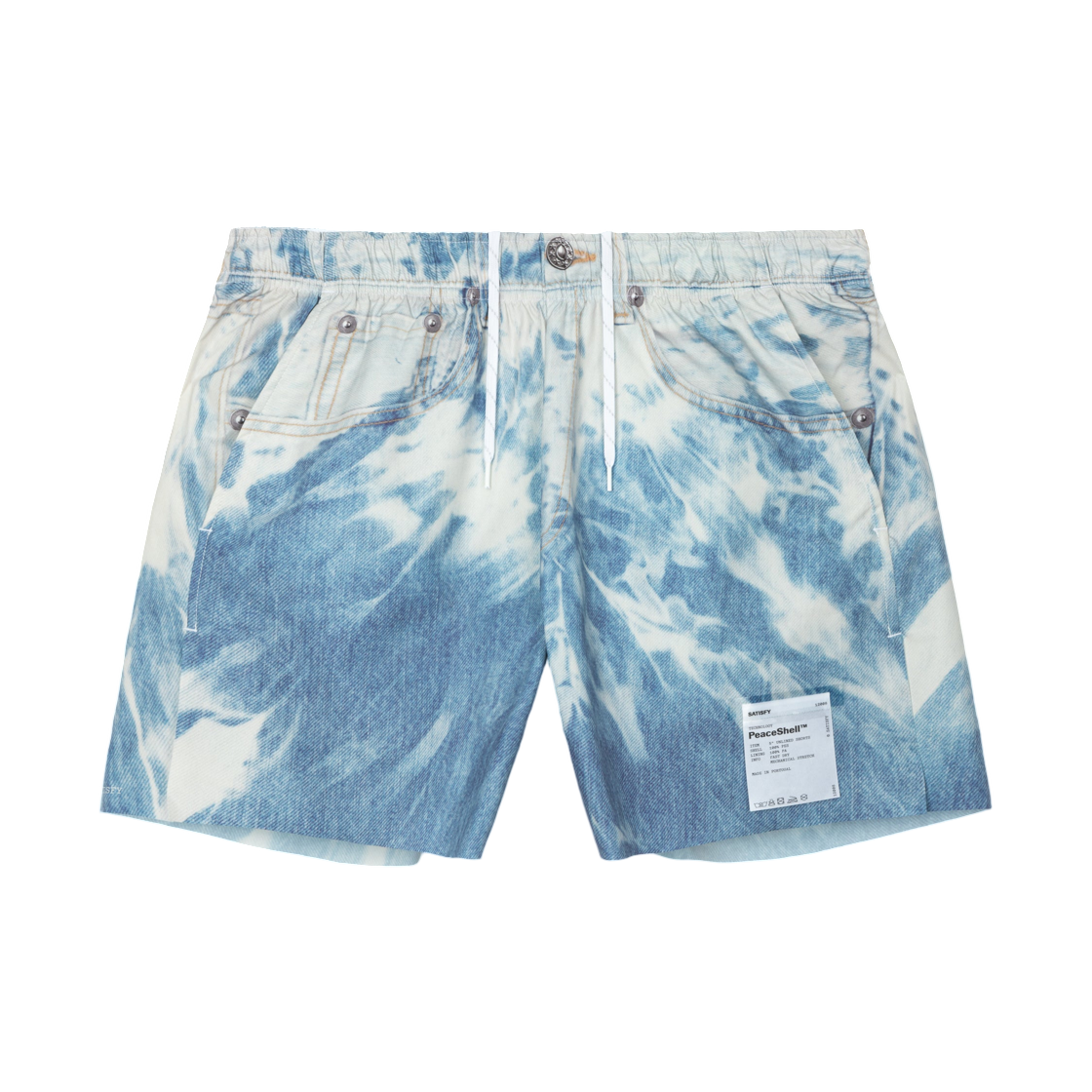 새티스파이 피스쉘 5인치 언라인드 쇼츠 블리치드 블루 데님(Satisfy Peaceshell 5 Inch Unlined Shorts Bleached Blue Denim)