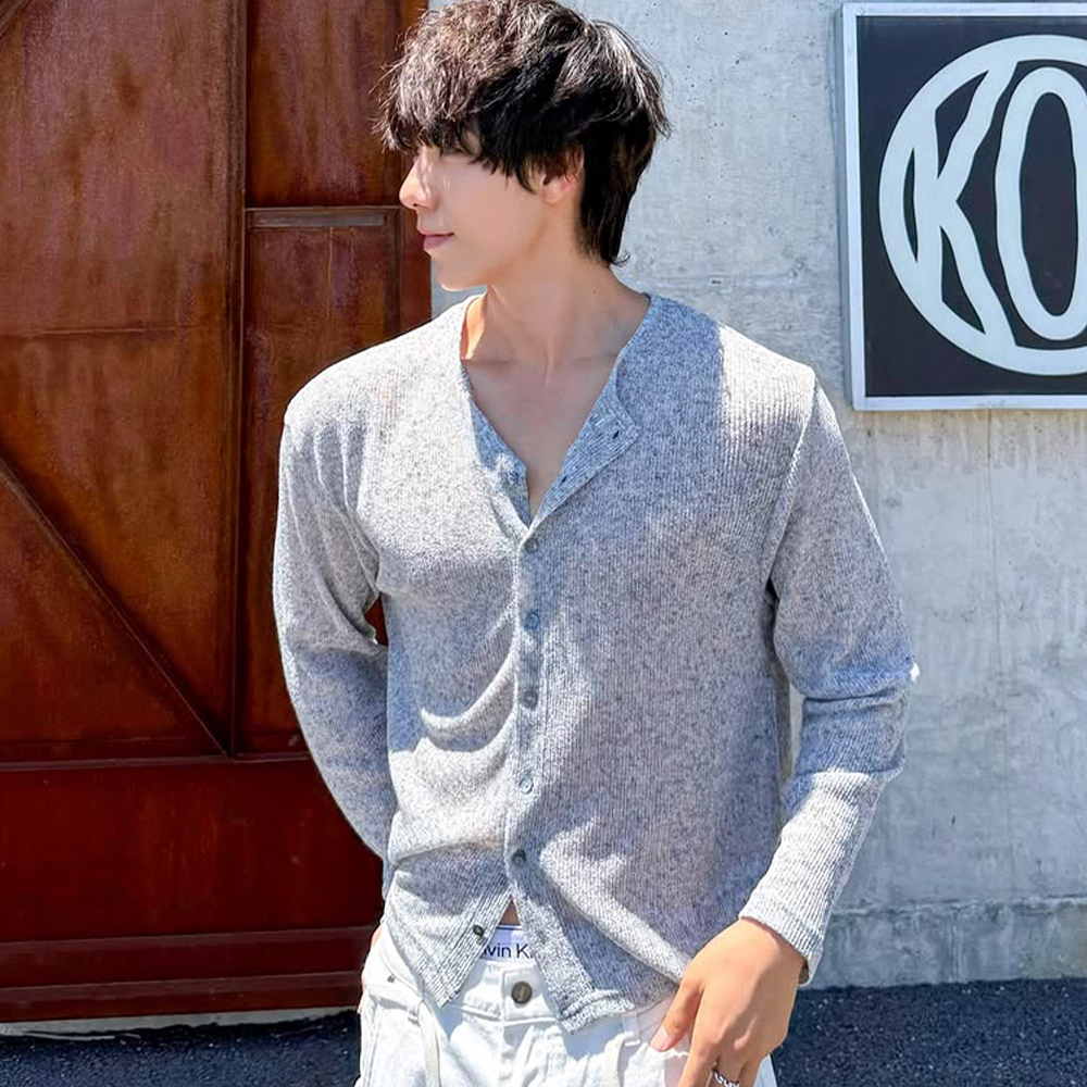 니티드 썸머 롱 슬리브 가디건 그레이(Knitted Summer Long Sleeve Cardigan Grey) - 5