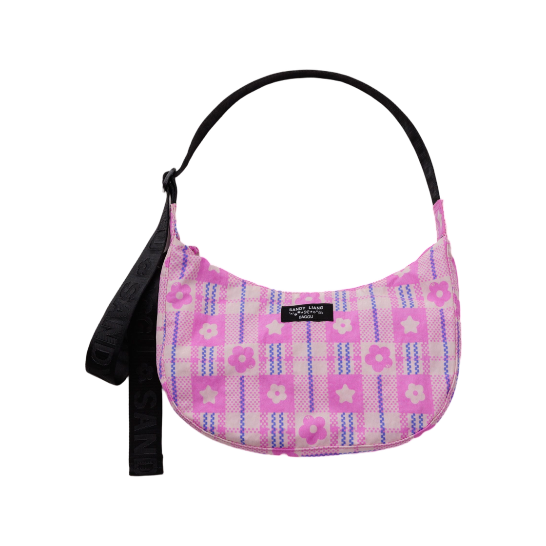 샌디 리앙 x 바쿠 미디움 나일론 크레센트 백 마켓 플레이드 핑크(Sandy Liang x Baggu Medium Nylon Crescent Bag Market Plaid Pink)