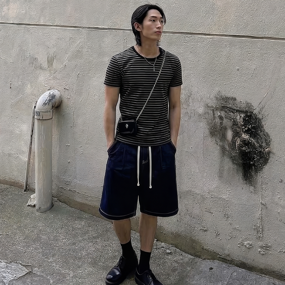 니티드 아웃스트링 버뮤다 데님 하프 팬츠 데님(Knitted Outstring Bermuda Denim Half Pants Denim) - 5