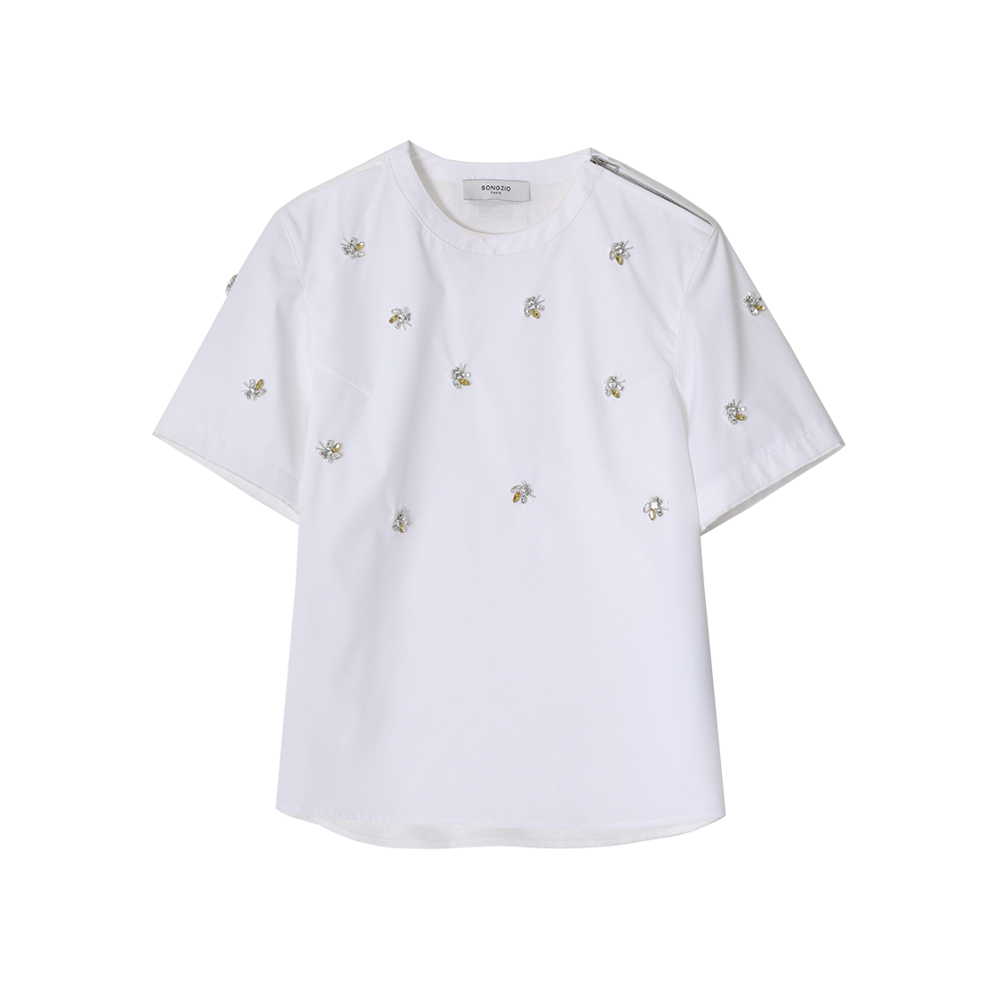 (W) 송지오 파피용 아플리케 탑 화이트((W) SONGZIO Papillon Applique Top White) - 1