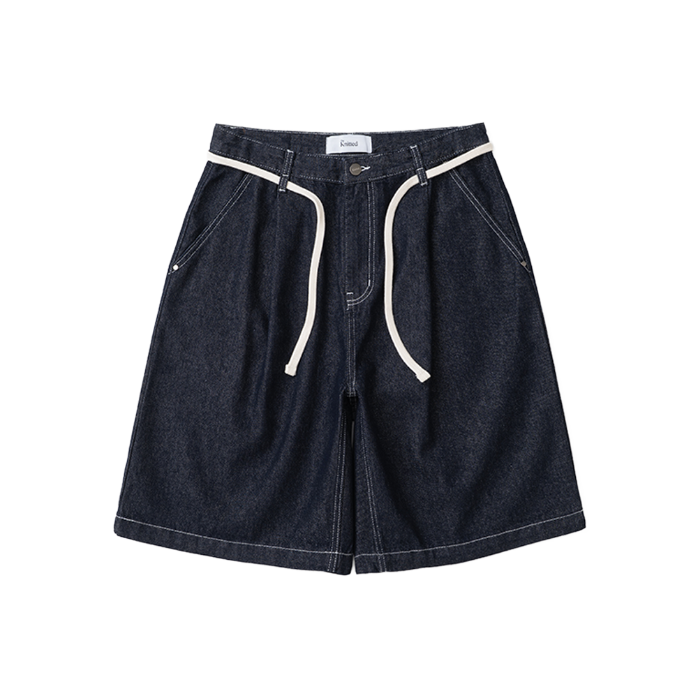 니티드 아웃스트링 버뮤다 데님 하프 팬츠 데님(Knitted Outstring Bermuda Denim Half Pants Denim)
