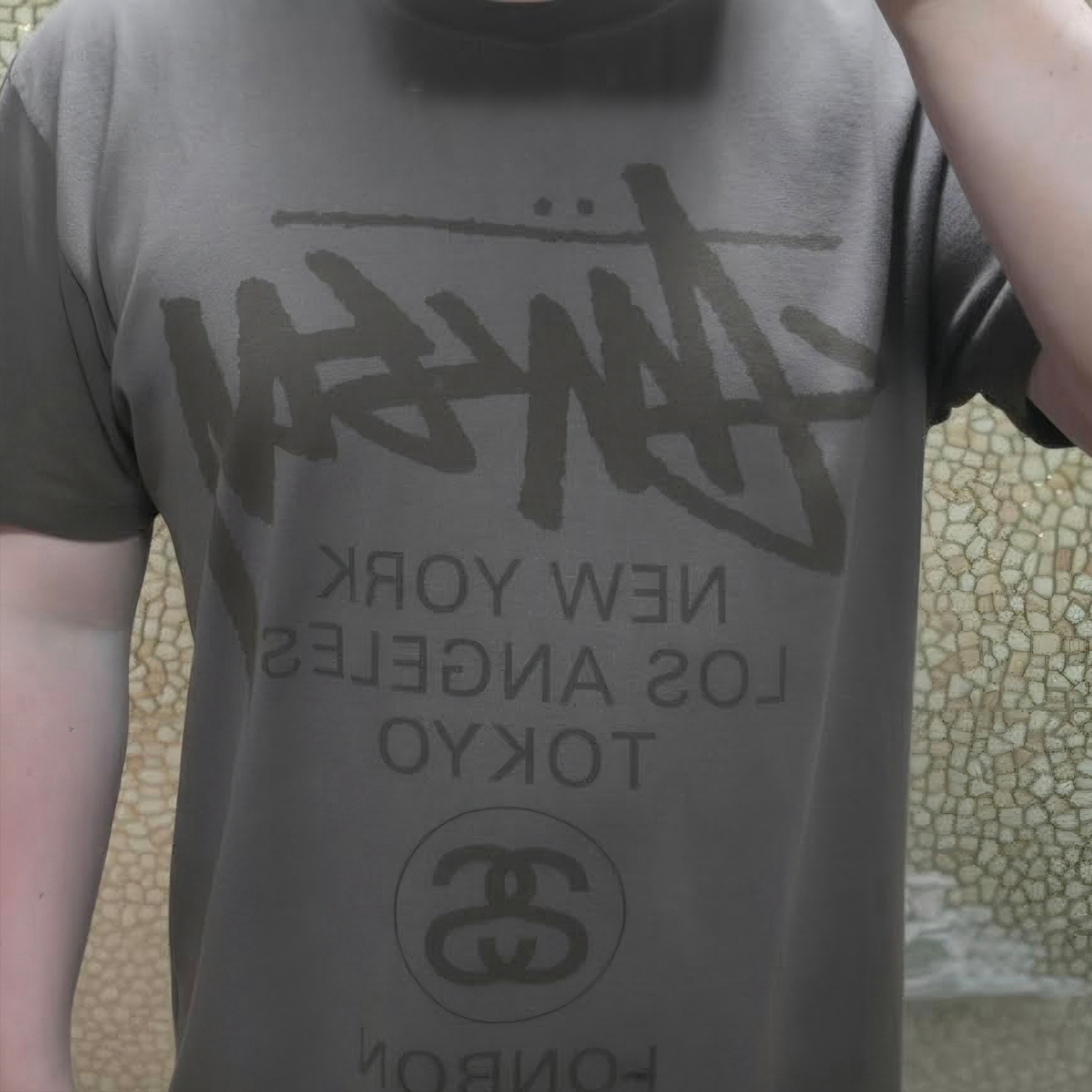 Stussy World Tour T-Shirt Sun Faded Brown 착용 스타일 - 1