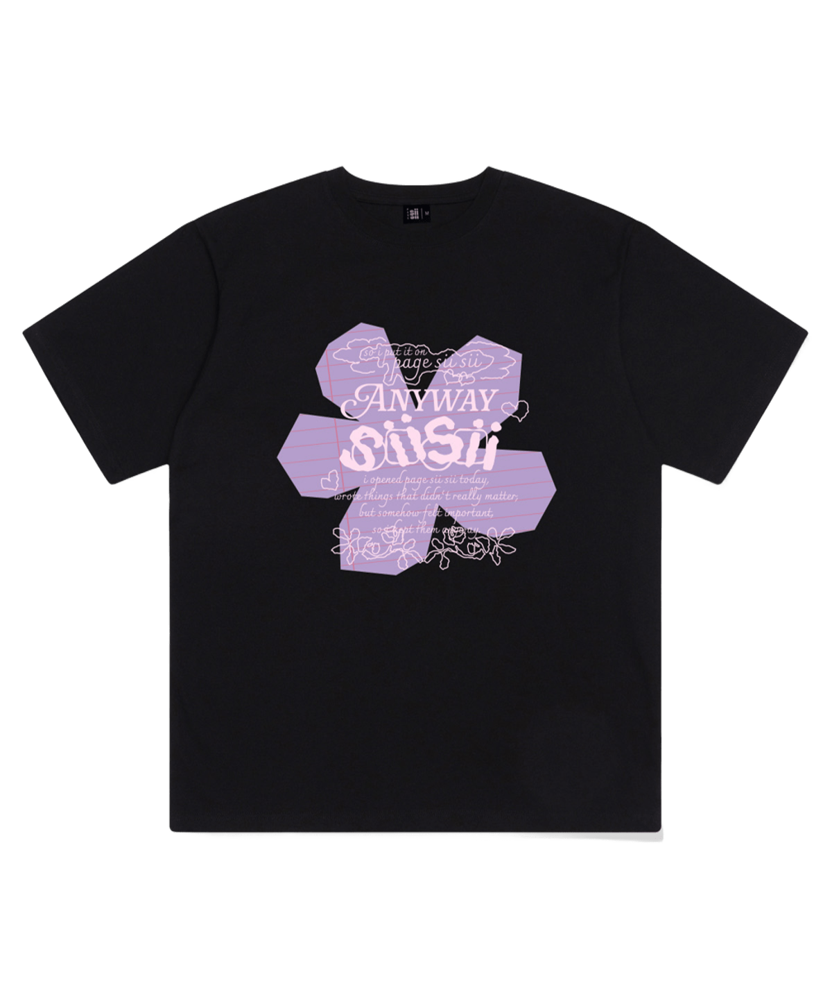 P261OTS025BK pagesiisii Note Flower Print Short Sleeve T-Shirt Black