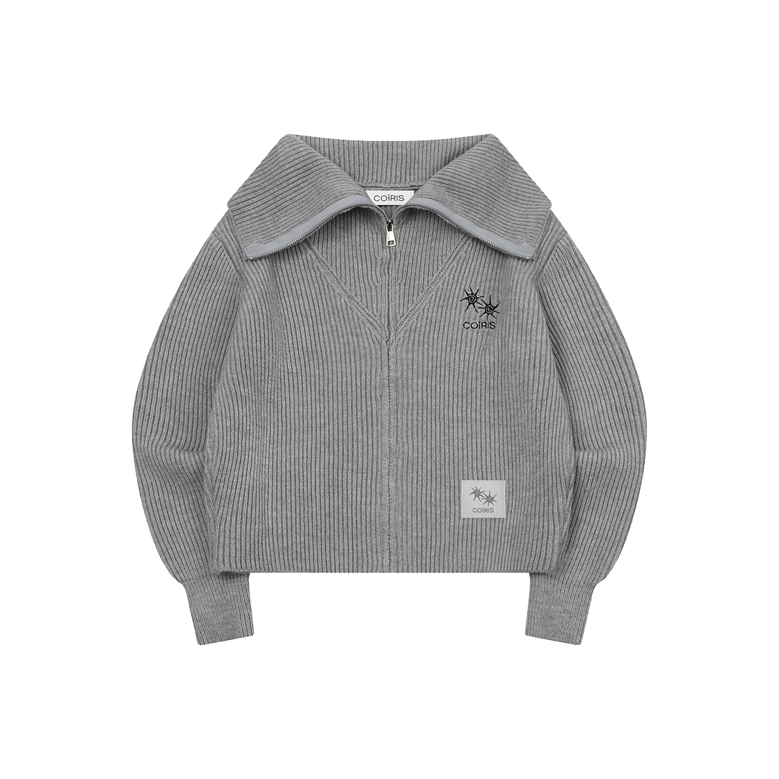 코이리스 오비아 카라넥 니트 집업 그레이(Coiris Ovia Collar-Neck Knit Zip-Up Gray)