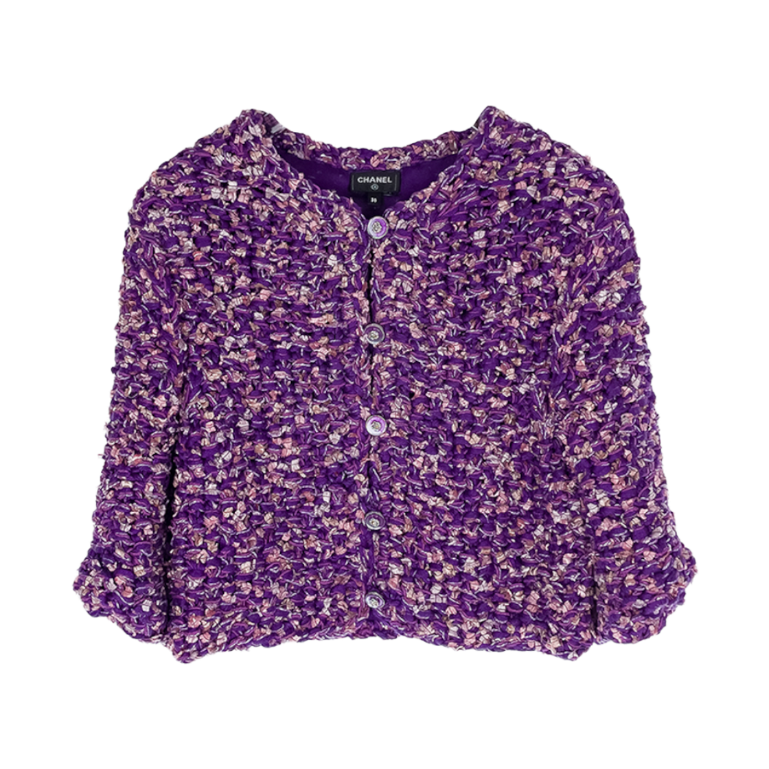 샤넬 22P 와일드 니트 크롭 자켓 36 퍼 & /핑크 (6ET0953)(Chanel 22P Wild Knit Cropped Jacket Purple & Pink (6ET0953)) - 1
