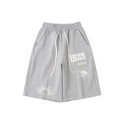 Knitted 1989 Sunrise Graphic Bermuda Half Pants Melange Grey