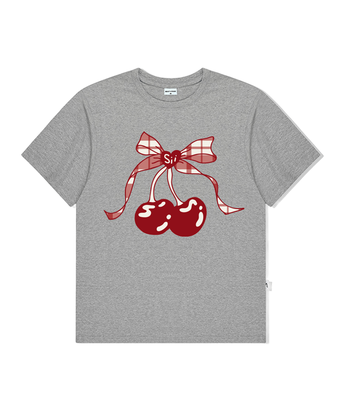 P261OTS050GR pagesiisii Ribbon Cherry Print Oversized T-Shirt Gray