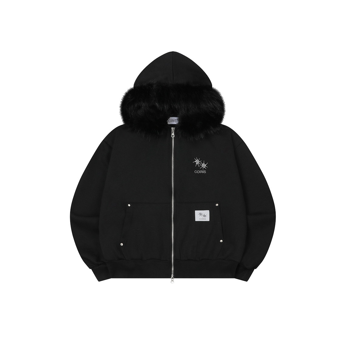 C-P00000ED Coiris Soi 2 Way Fur Hood Zip-Up Black