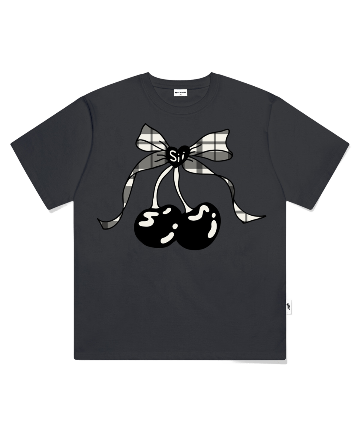 페이지시시 리본체리 프린트 오버핏 반팔티 차콜(pagesiisii Ribbon Cherry Print Oversized T-Shirt Charcoal)