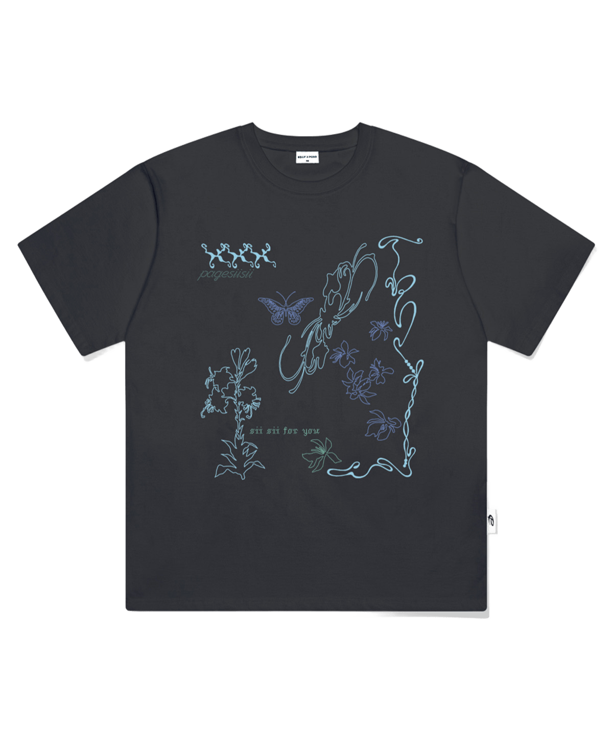 P261OTS081CG pagesiisii Line Hand Drawing Print Short Sleeve T-Shirt Charcoal