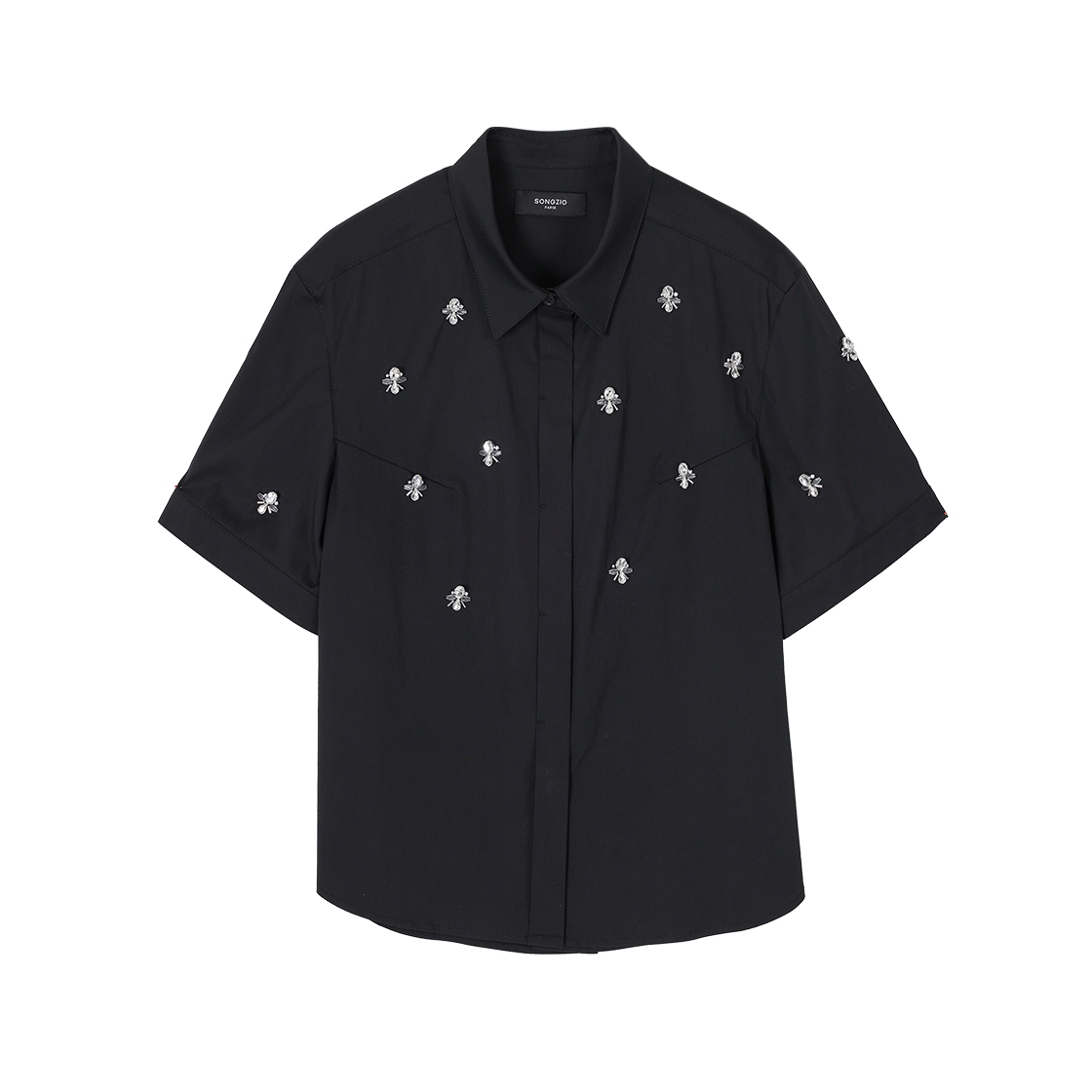 WI3SH310BK (W) SONGZIO Honeybee Applique Half Shirt Black