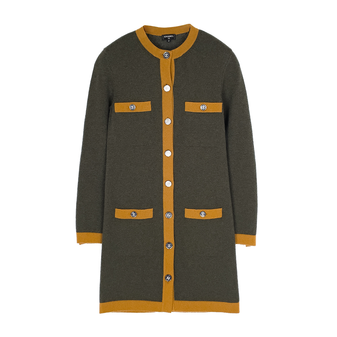 샤넬 21K 캐시미어 롱 가디건 34 카키 (6ET0945)(Chanel 21K Cashmere Long Cardigan Khaki) - 1