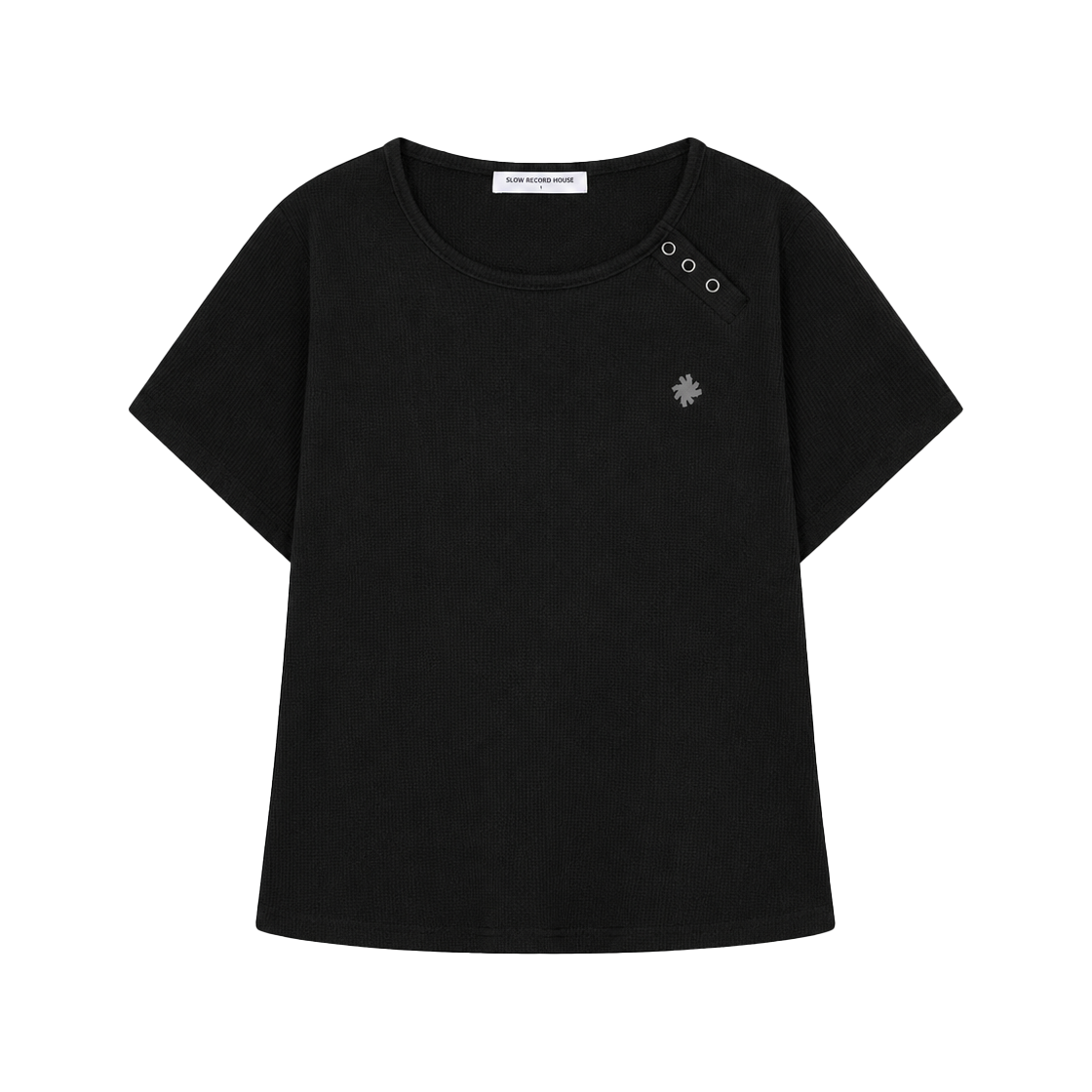 SR26HSTS01BK SLOW RECORD HOUSE Henley Neck Eyelet T-Shirt Black