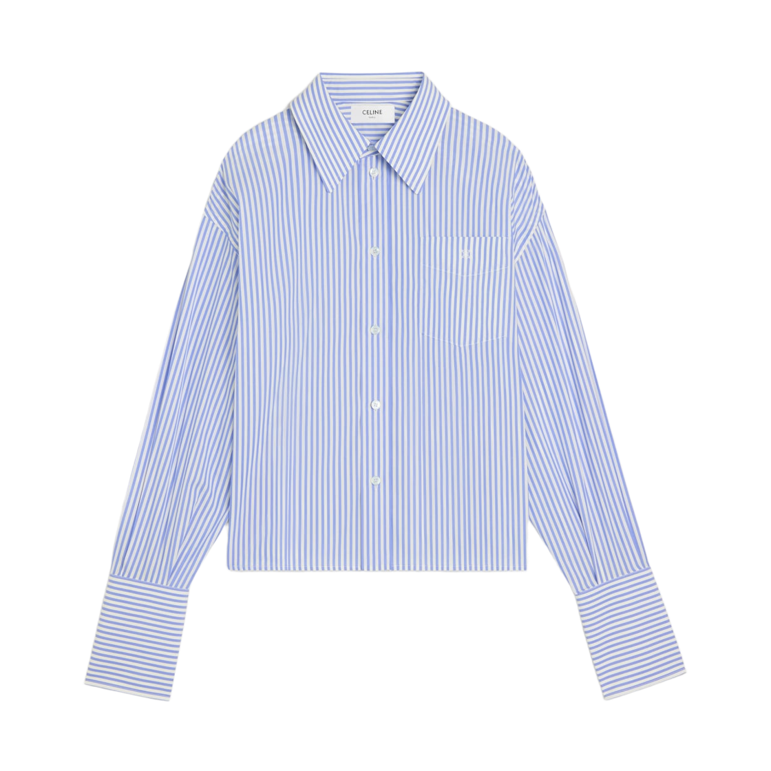 RC0941389-CBA0 (W) Celine Striped Cotton Poplin Cropped Shirt Chalk Sky Blue