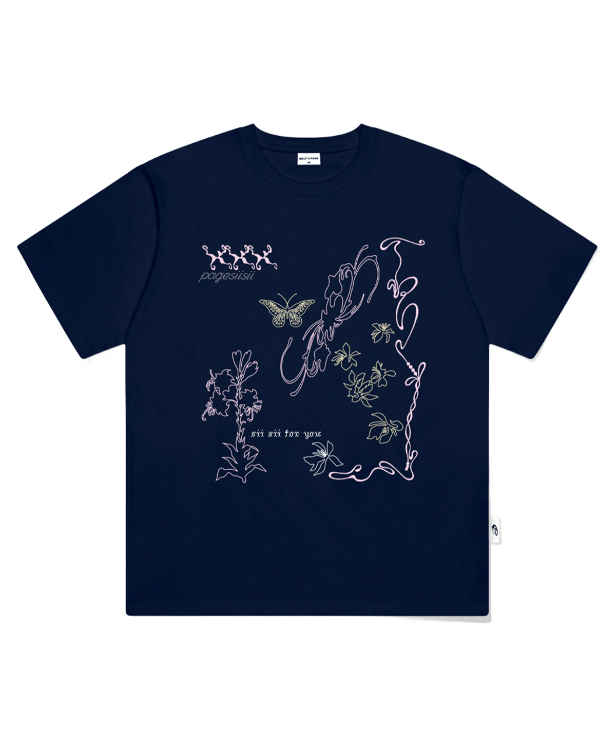 P261OTS082NV pagesiisii Line Hand Drawing Print Short Sleeve T-Shirt Navy